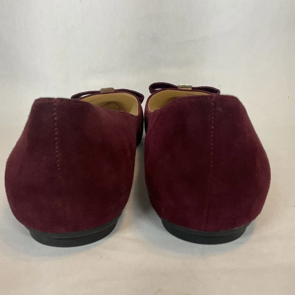 Kate Spade new york Burgundy Velvet Ballet Flats Size 10 Bow Logo Accent Women's